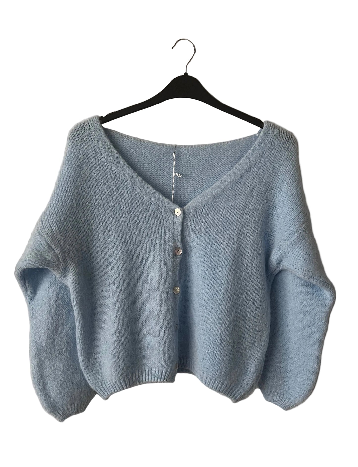 Women's Baby Blue Mohair Blend V-Neck Cardigan – Andiana Boutique