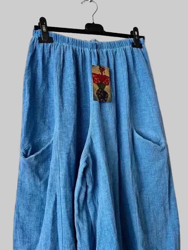 Women's Cornflower Blue Baggy Trousers with Pockets