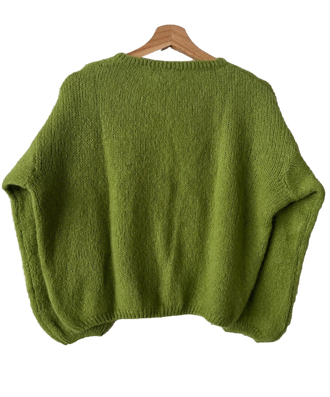 Women's Apple Green Mohair Blend Round-Neck Cardigan