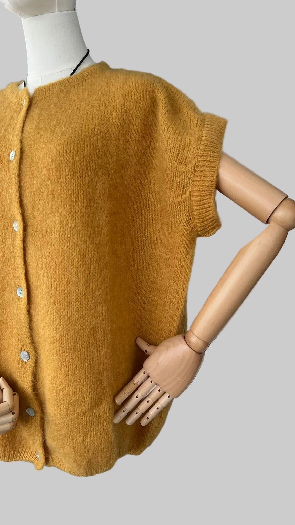 Women's Mustard Mohair Blend Sleeveless Cardigan