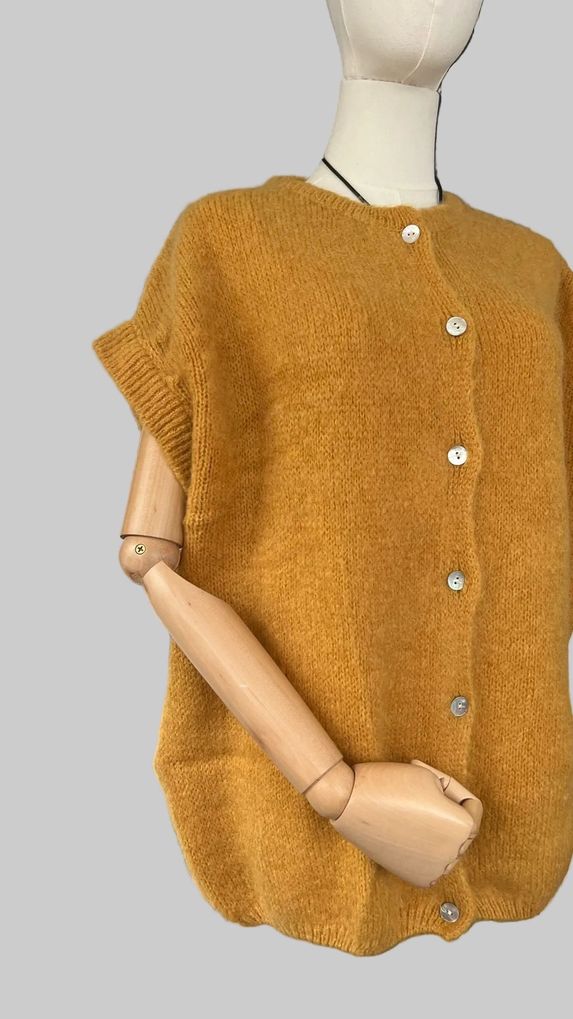 Women's Mustard Mohair Blend Sleeveless Cardigan