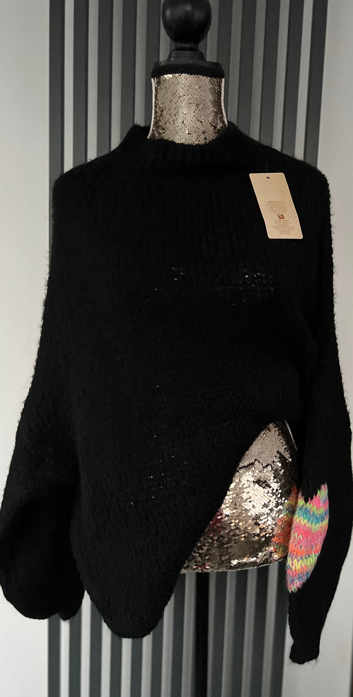 Black chunky knit oversized knit jumper heart detail on sleeve