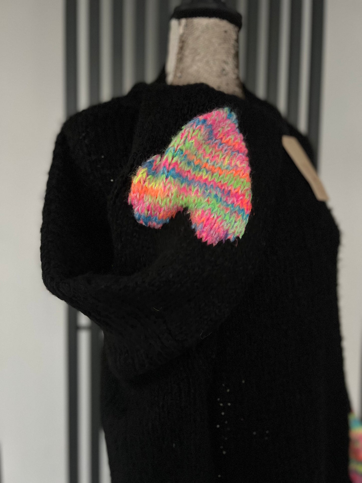 Black chunky knit oversized knit jumper heart detail on sleeve