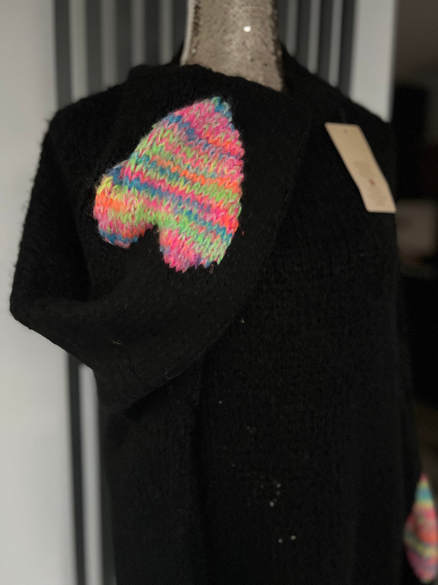 Black chunky knit oversized knit jumper heart detail on sleeve