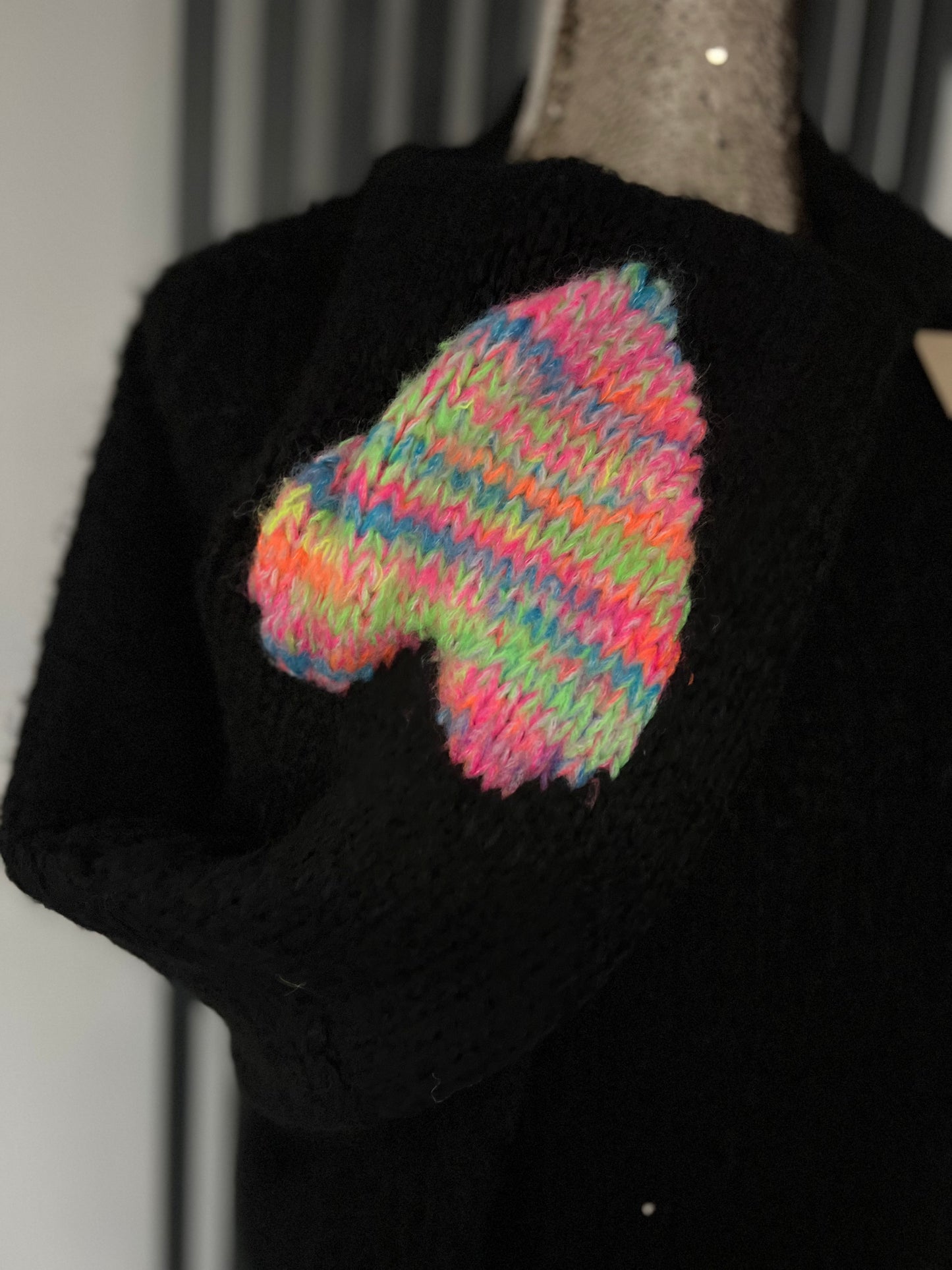 Black chunky knit oversized knit jumper heart detail on sleeve