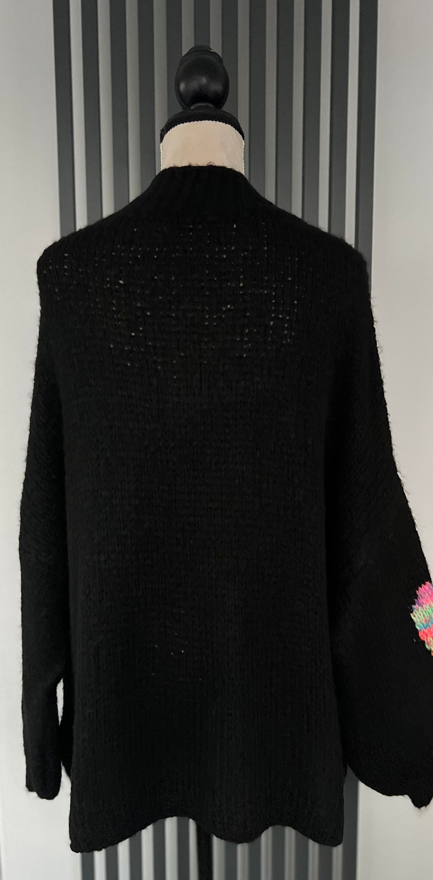 Black chunky knit oversized knit jumper heart detail on sleeve