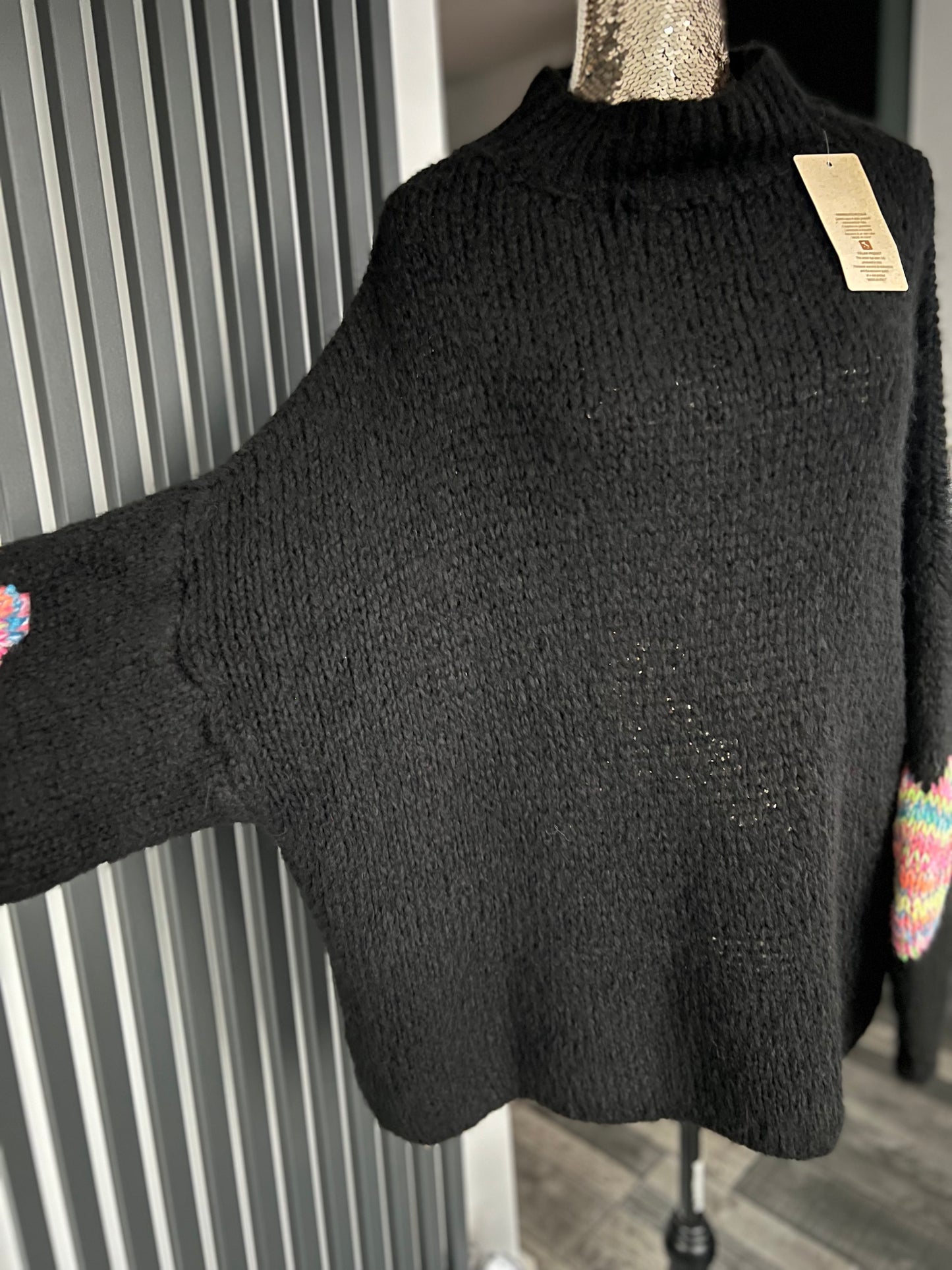 Black chunky knit oversized knit jumper heart detail on sleeve