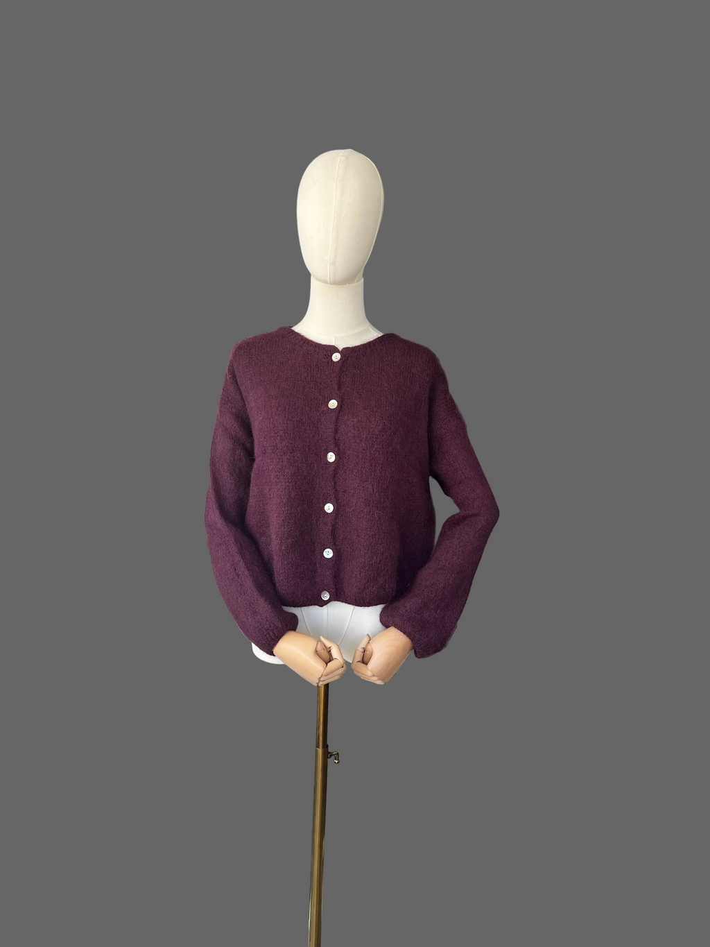 Prune Mohair Blend Round-Neck Cardigan