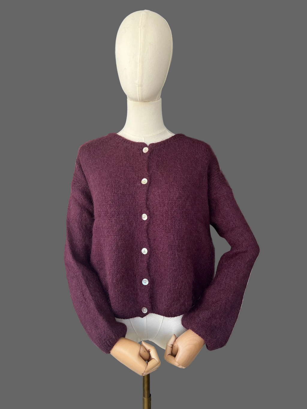 Prune Mohair Blend Round-Neck Cardigan