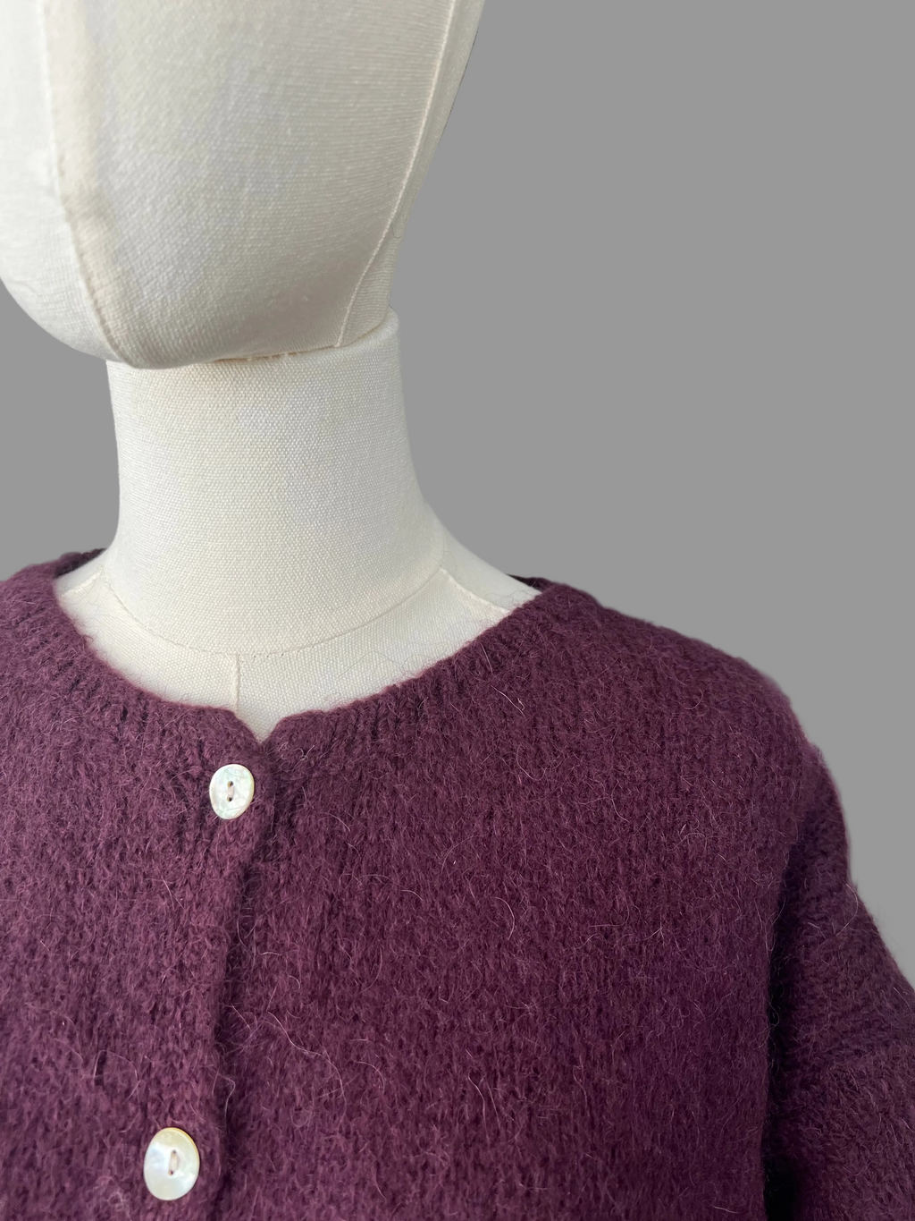 Prune Mohair Blend Round-Neck Cardigan
