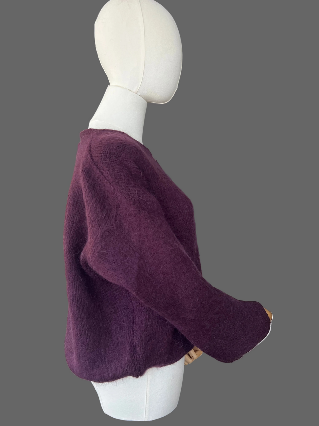 Prune Mohair Blend Round-Neck Cardigan