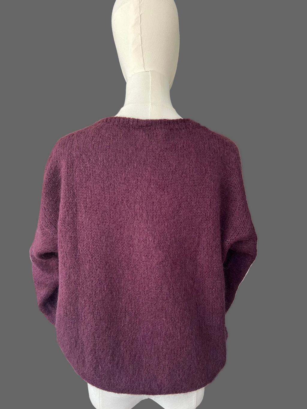 Prune Mohair Blend Round-Neck Cardigan