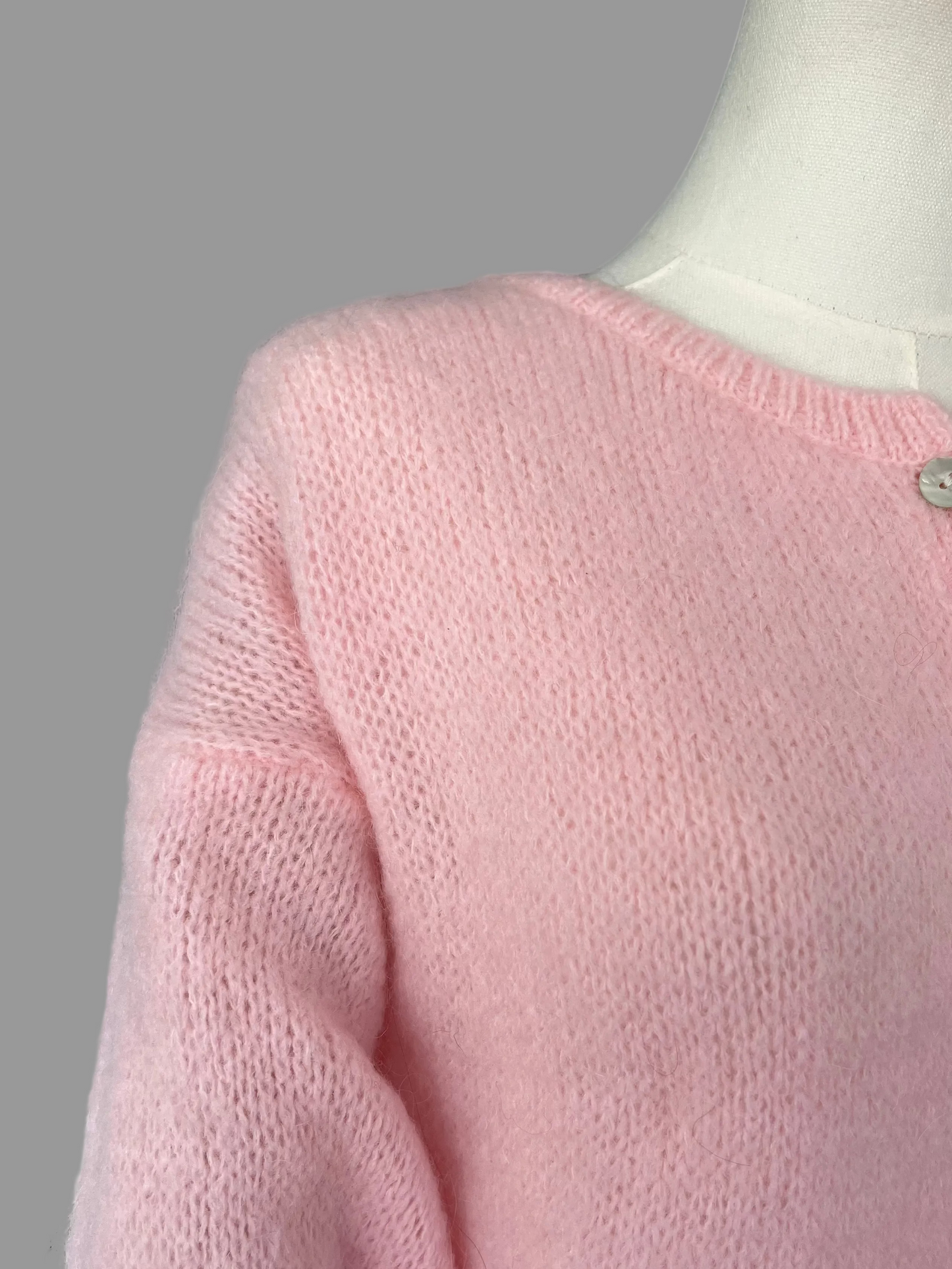 Baby Pink Mohair Blend Round-Neck Cardigan