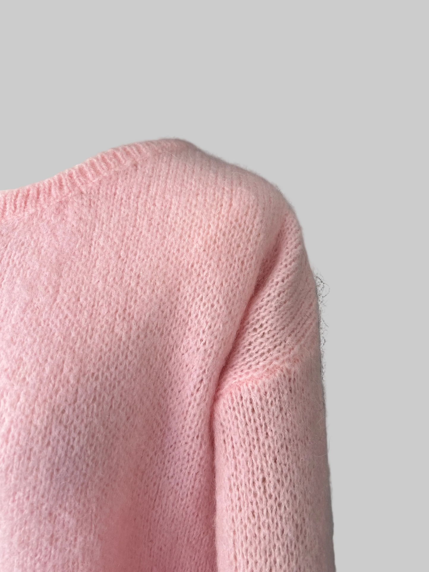 Baby Pink Mohair Blend Round-Neck Cardigan