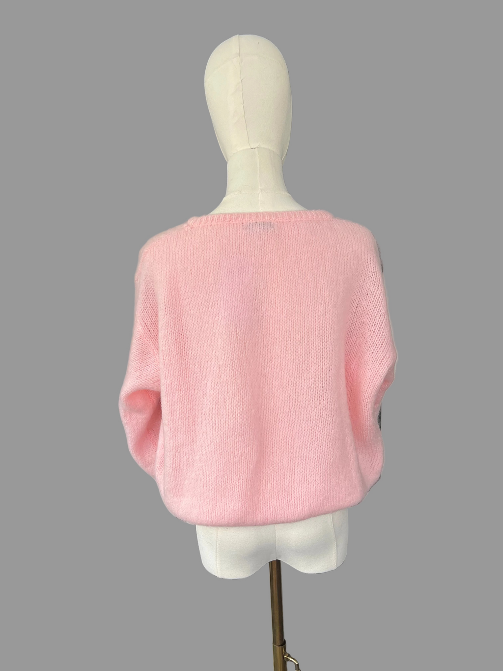 Baby Pink Mohair Blend Round-Neck Cardigan