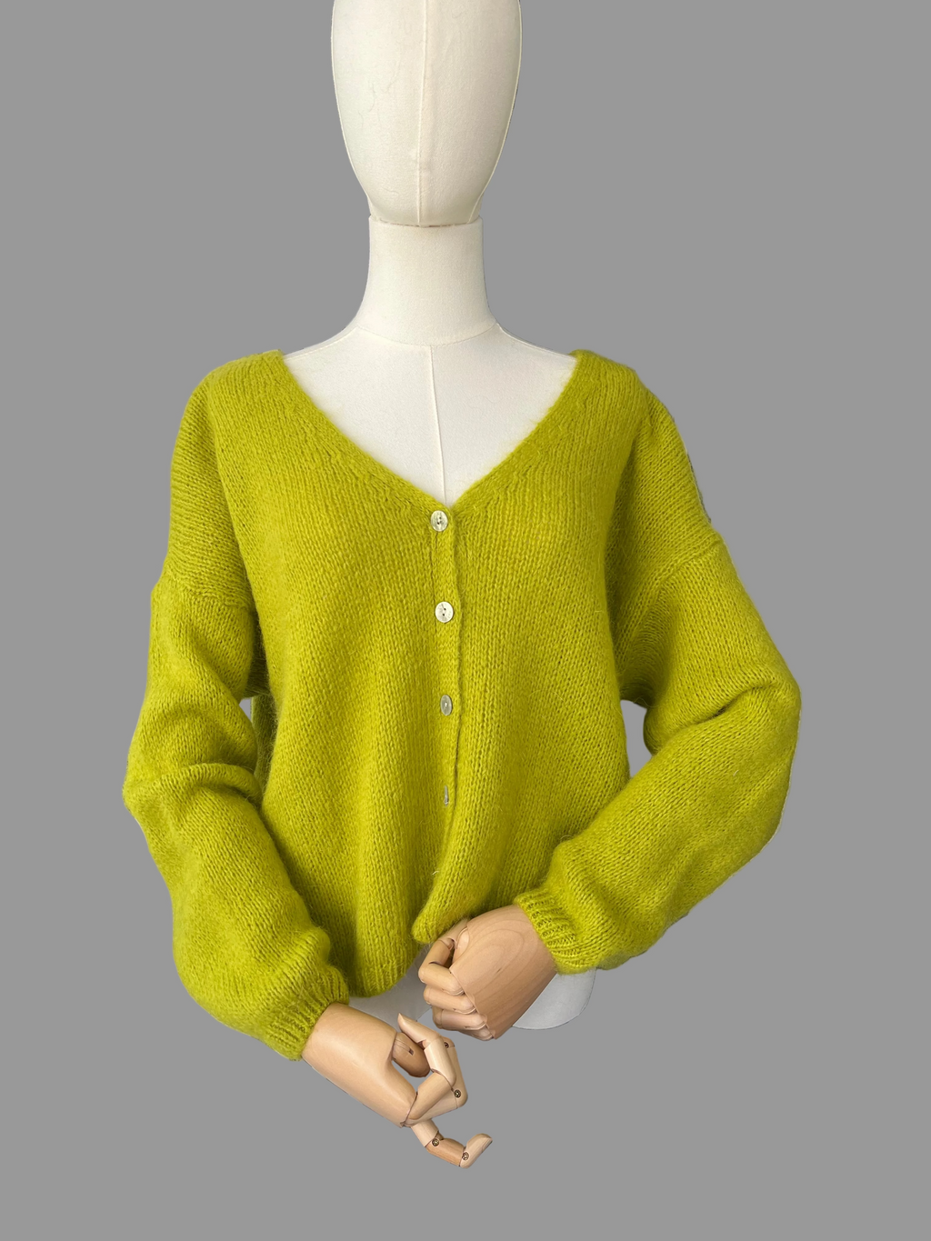 Olive Green Mohair Blend V-Neck Cardigan