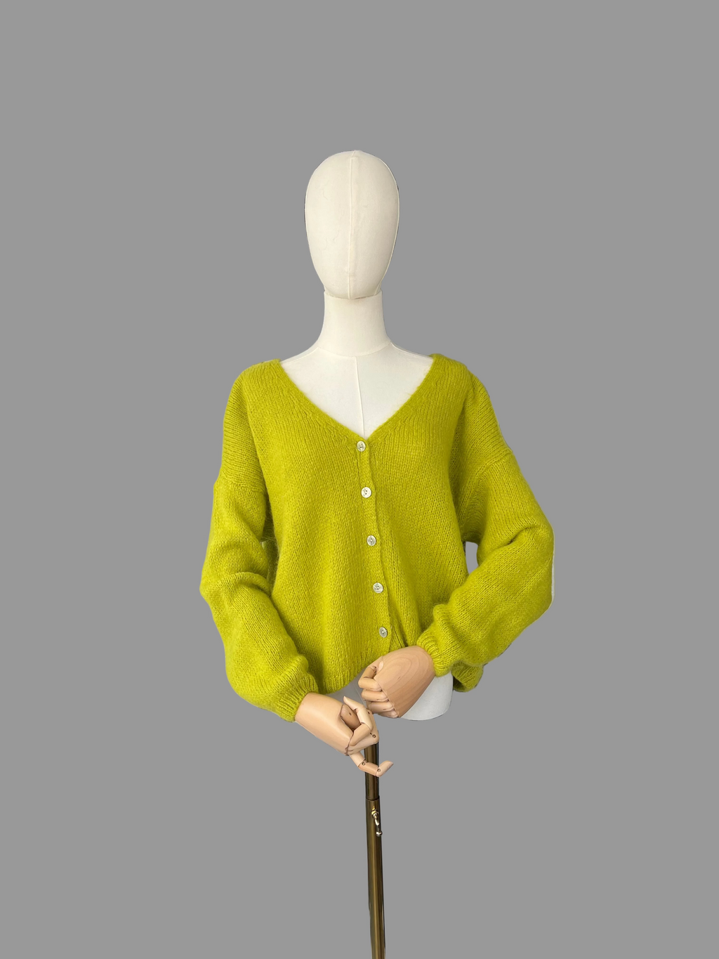 Olive Green Mohair Blend V-Neck Cardigan