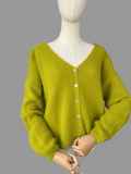 Olive Green Mohair Blend V-Neck Cardigan