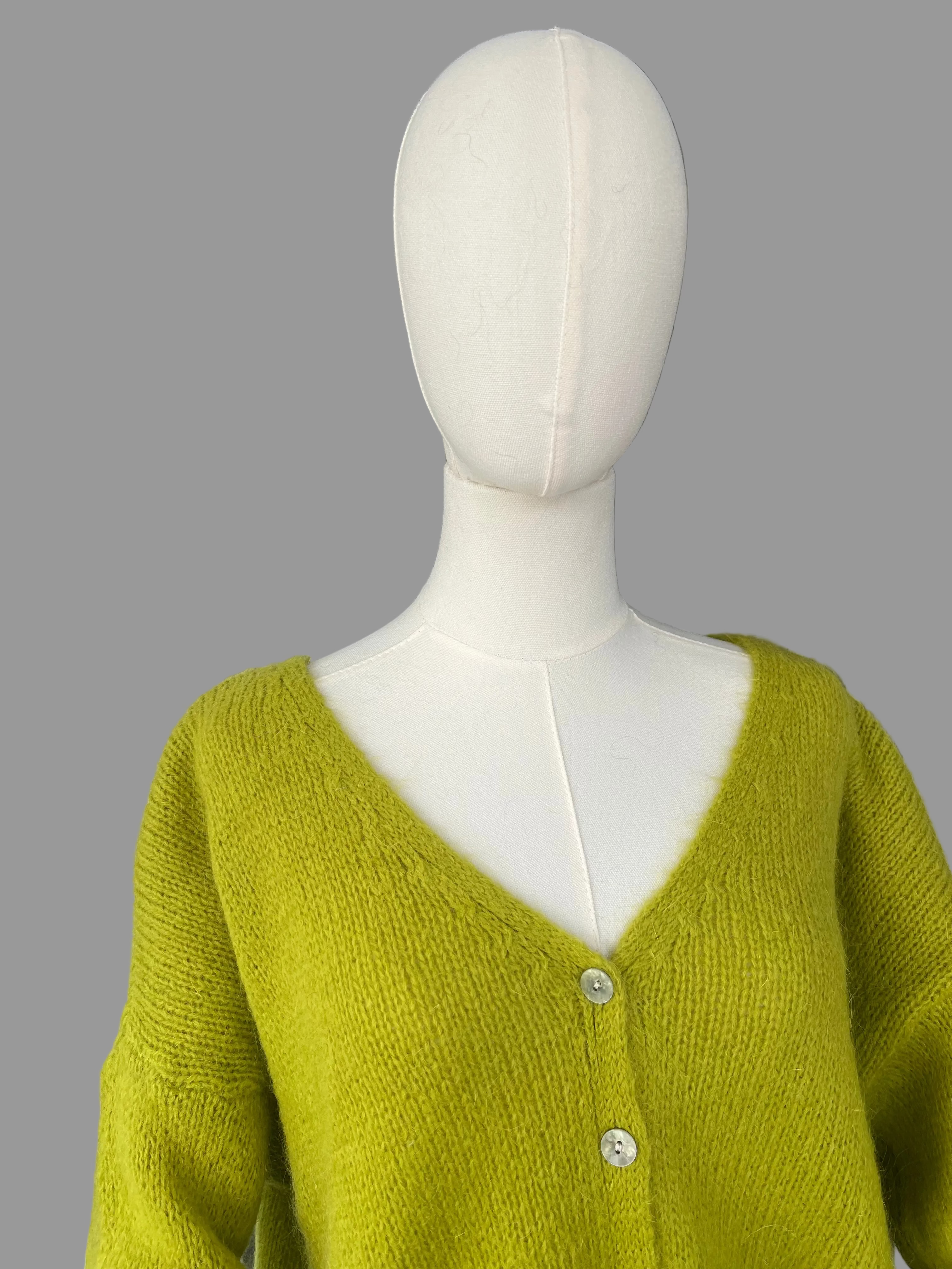 Olive Green Mohair Blend V-Neck Cardigan