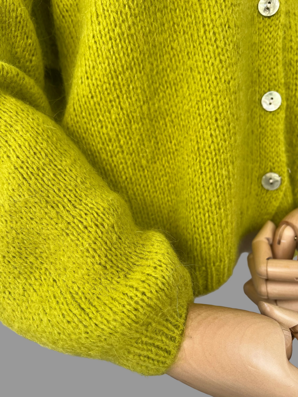 Olive Green Mohair Blend V-Neck Cardigan