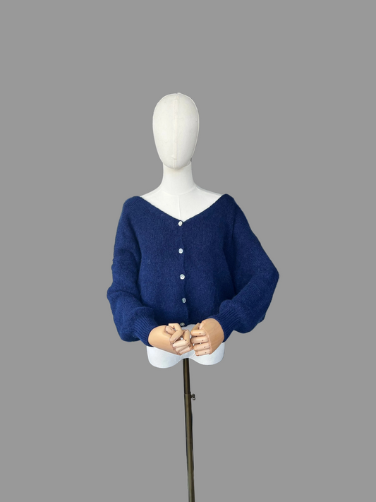 Navy Alpaca Blend V-Neck Cardigan