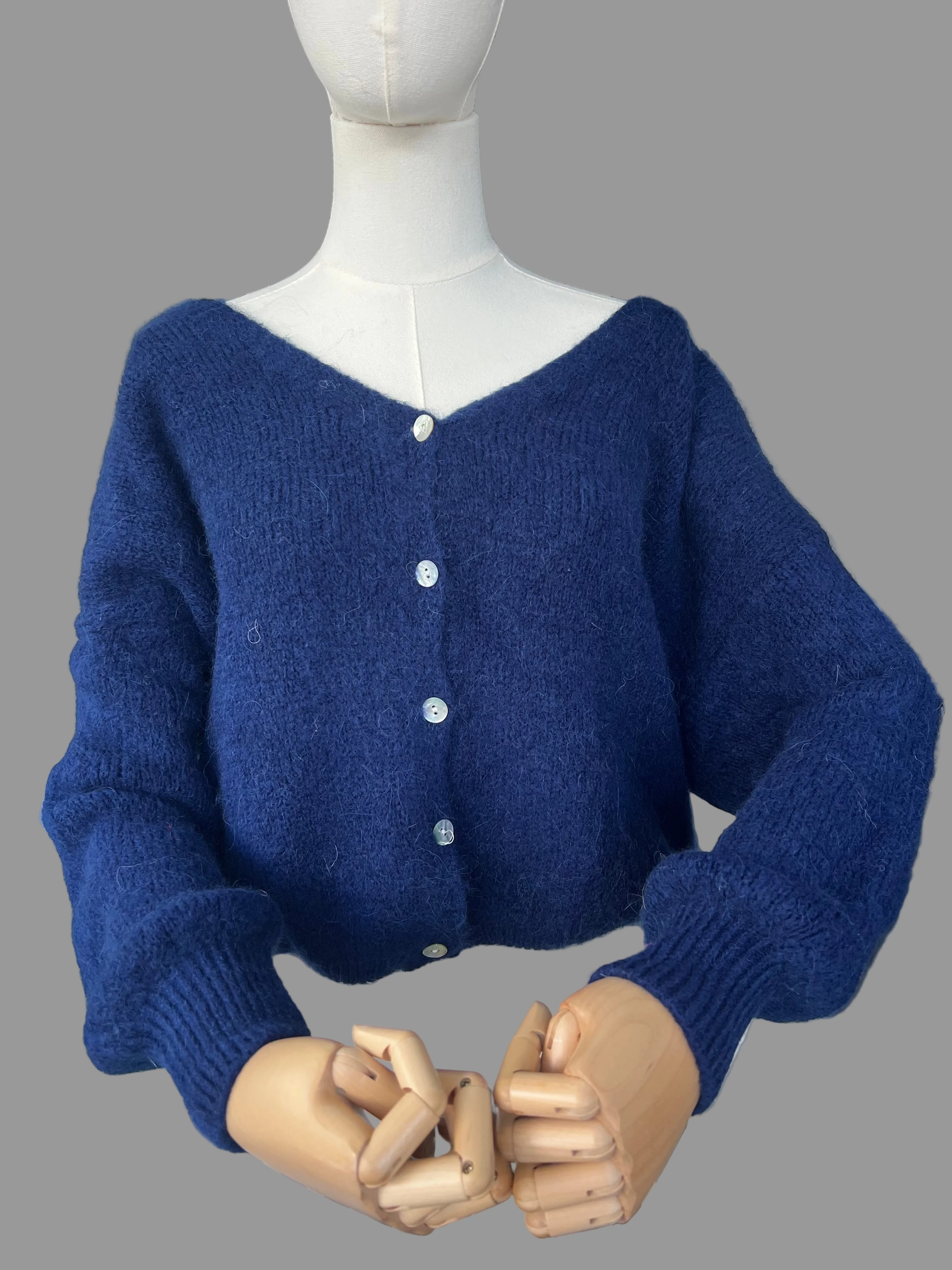 Navy Alpaca Blend V-Neck Cardigan