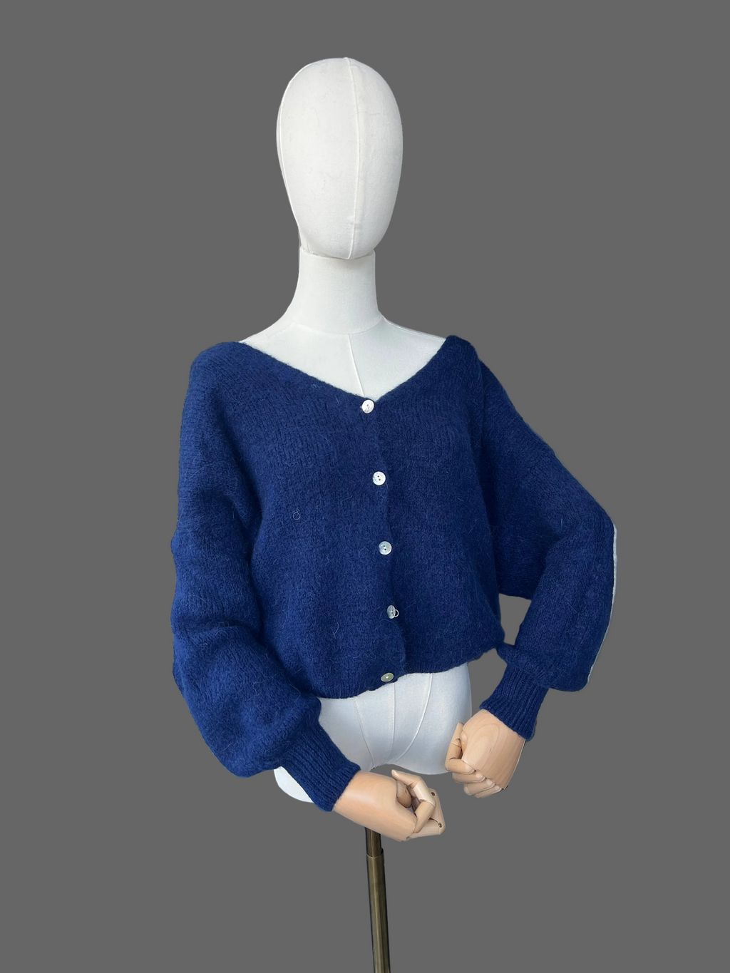 Navy Alpaca Blend V-Neck Cardigan