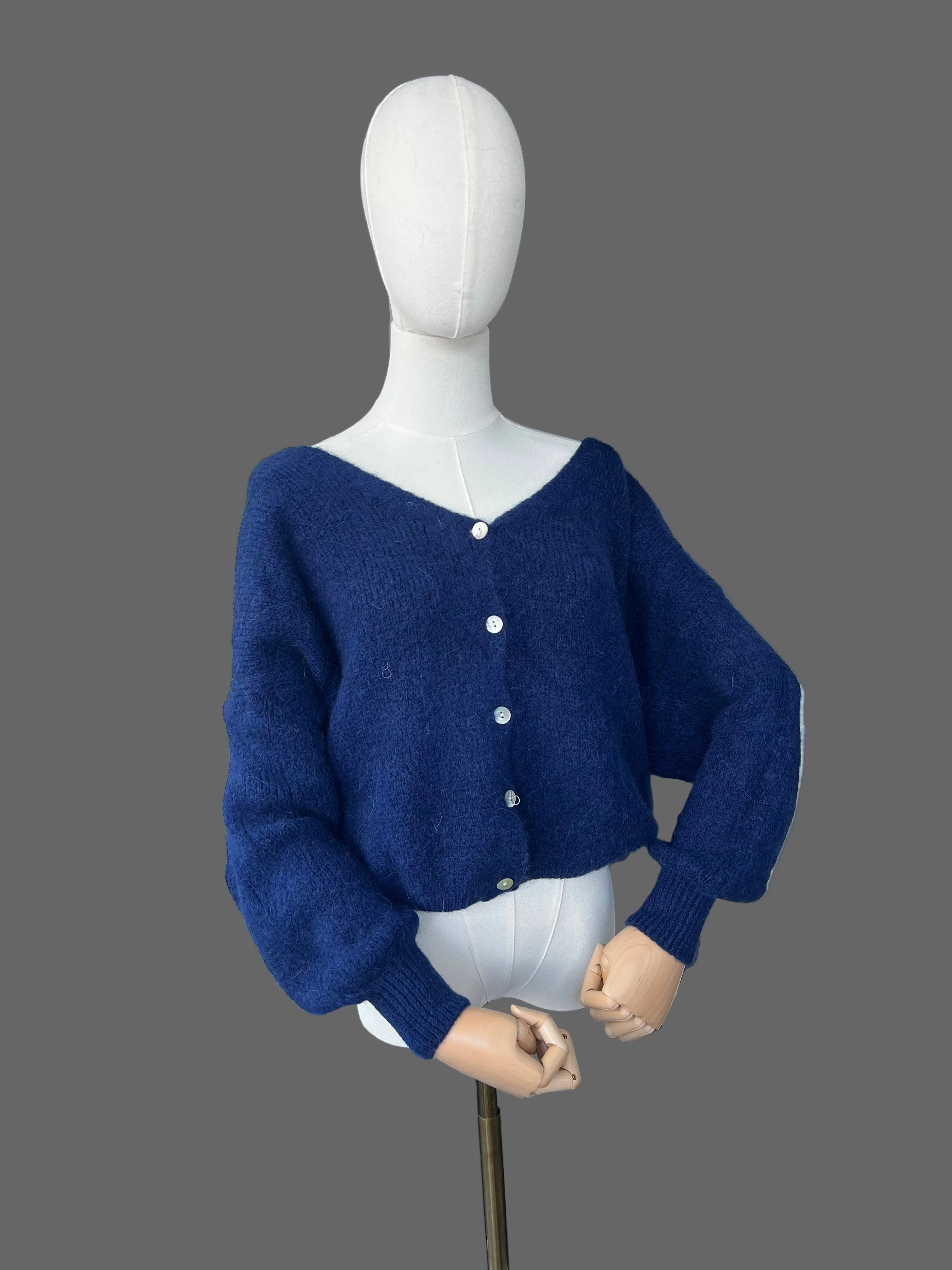 Navy Alpaca Blend V-Neck Cardigan