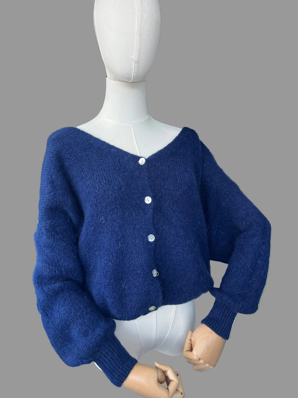 Navy Alpaca Blend V-Neck Cardigan