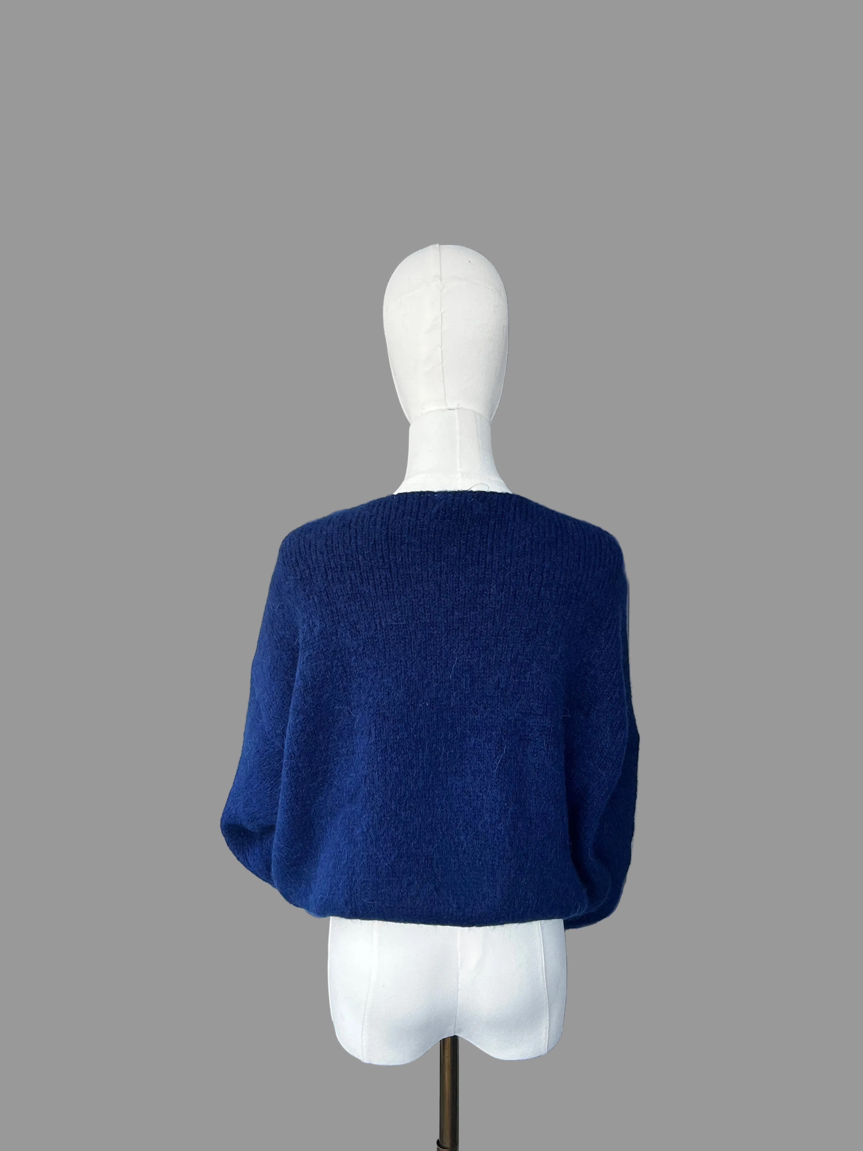 Navy Alpaca Blend V-Neck Cardigan