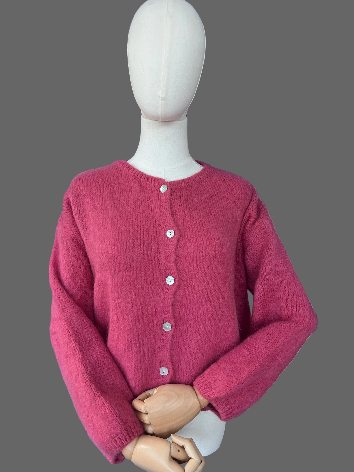 Berry Mohair Blend Round-Neck Cardigan