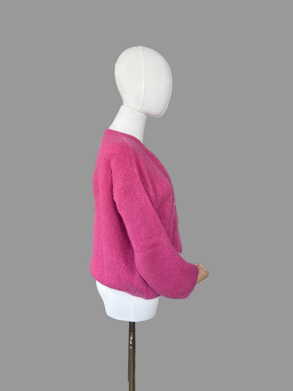 Berry Mohair Blend Round-Neck Cardigan