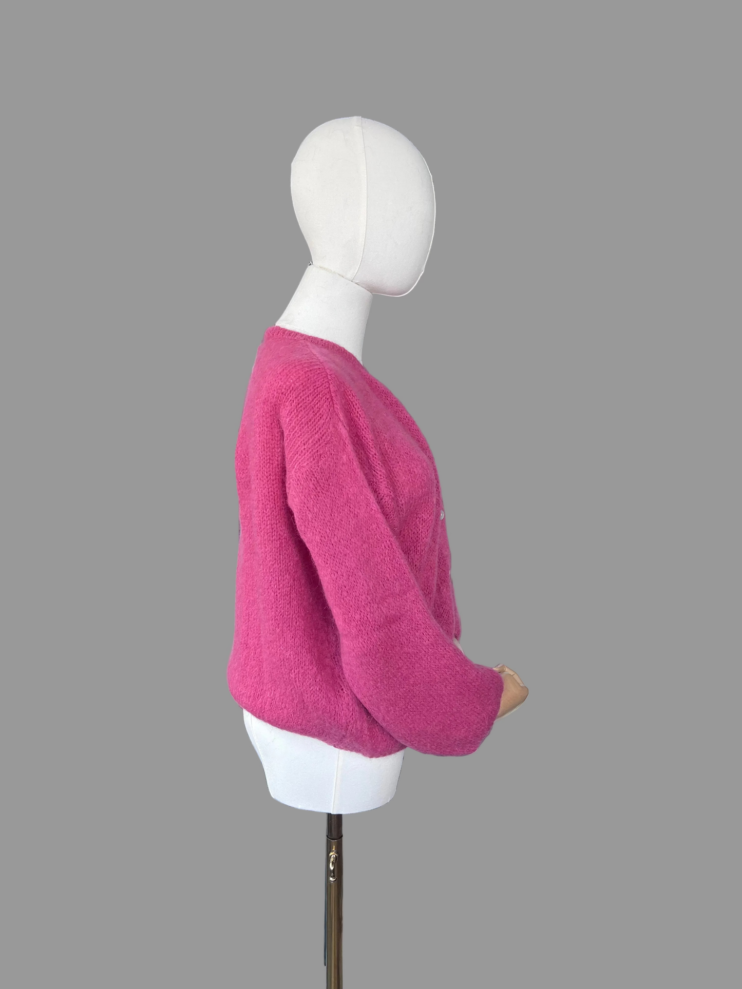 Berry Mohair Blend Round-Neck Cardigan