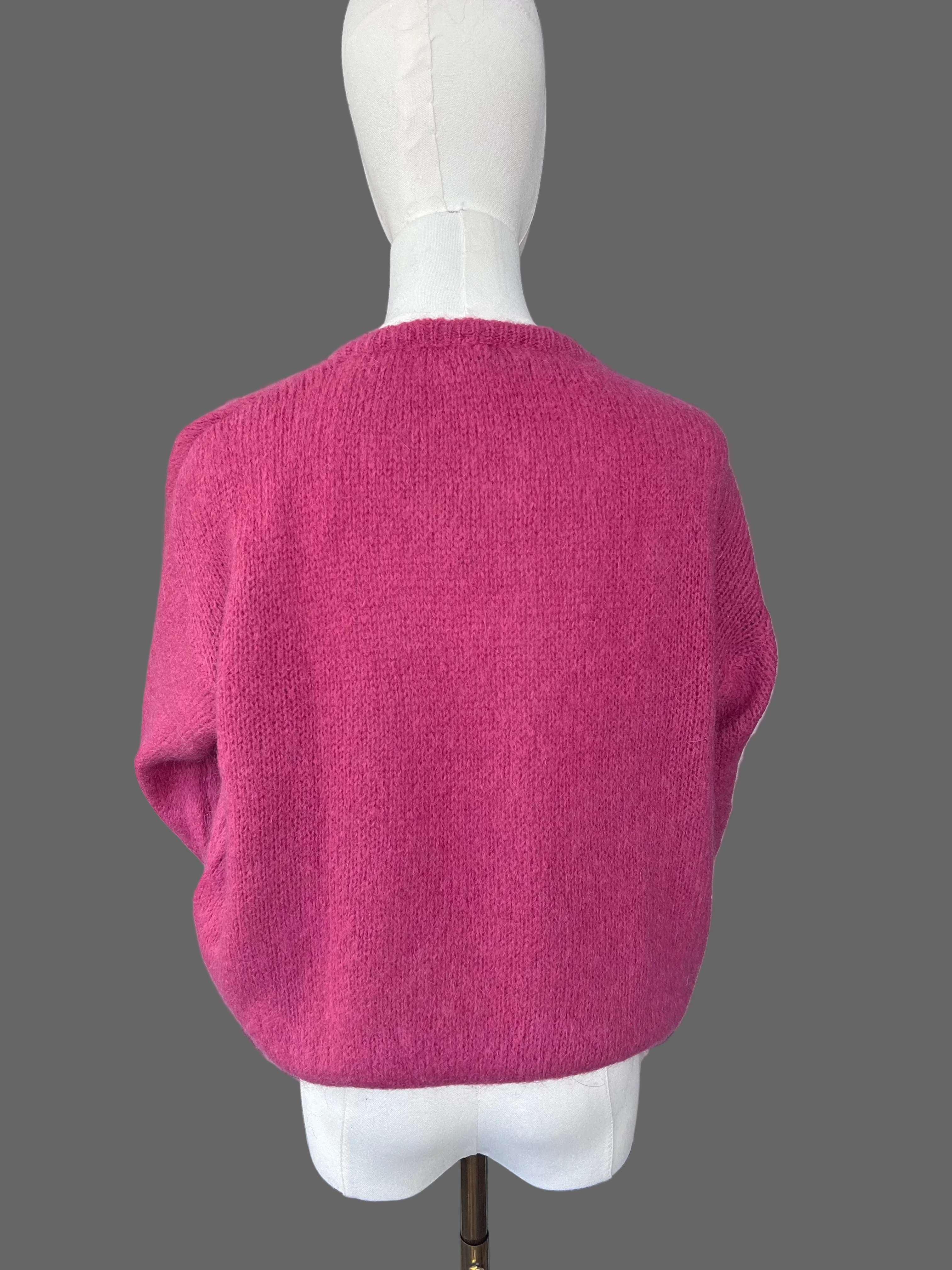 Berry Mohair Blend Round-Neck Cardigan