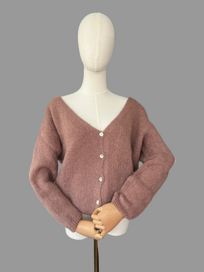 Women's Dusty Pink Mohair Blend V-Neck Cardigan
