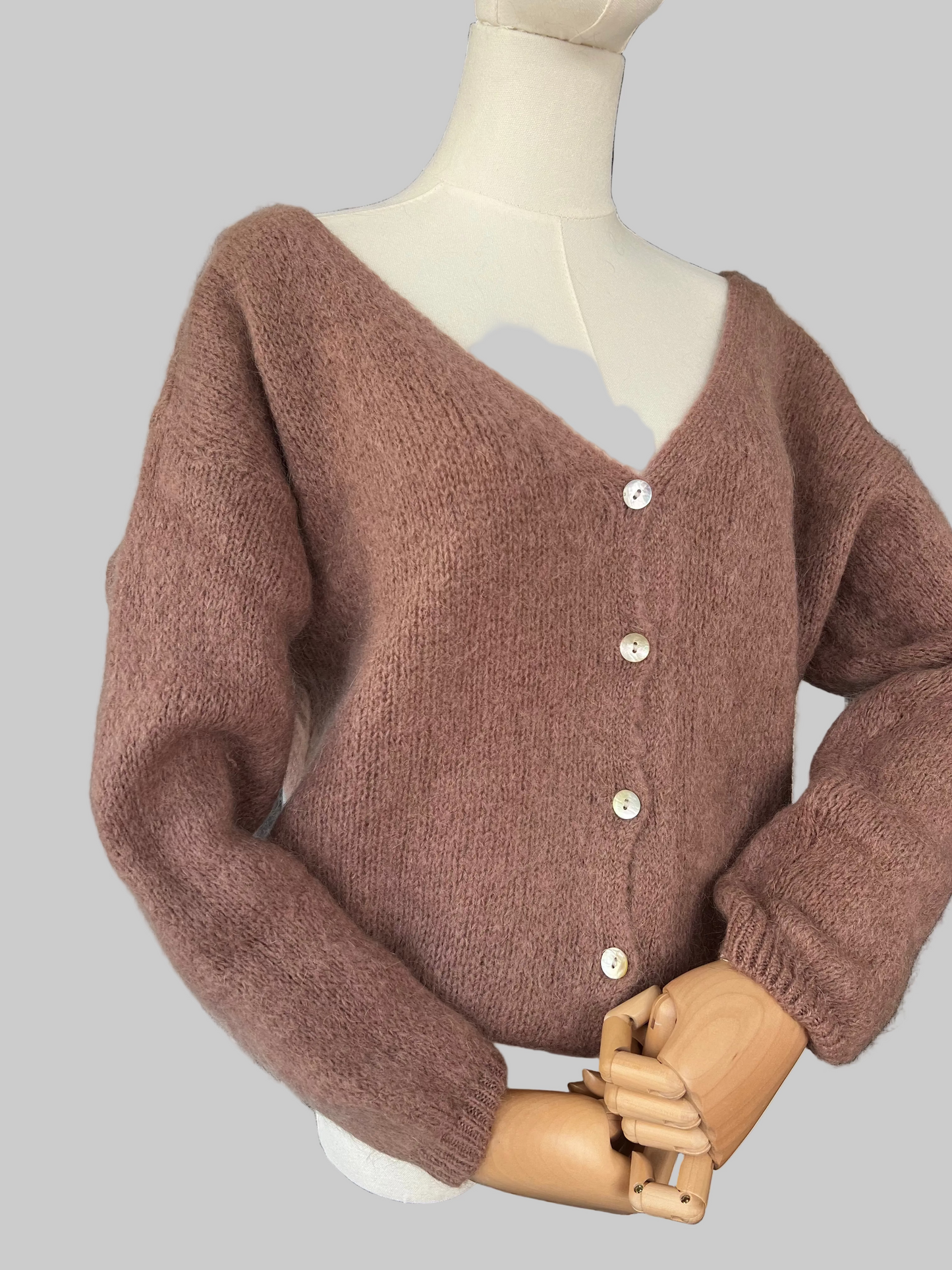 Women's Dusty Pink Mohair Blend V-Neck Cardigan