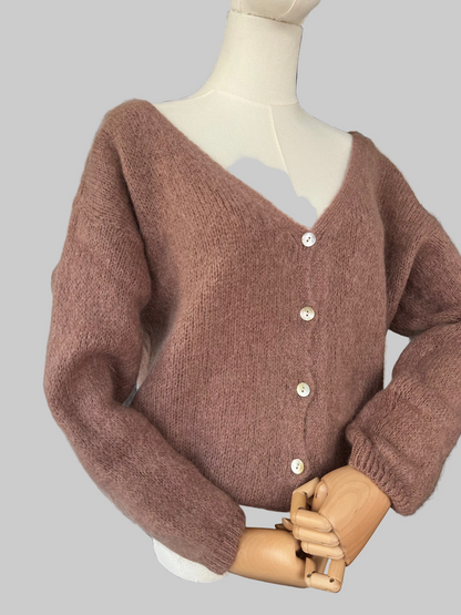 Women's Dusty Pink Mohair Blend V-Neck Cardigan
