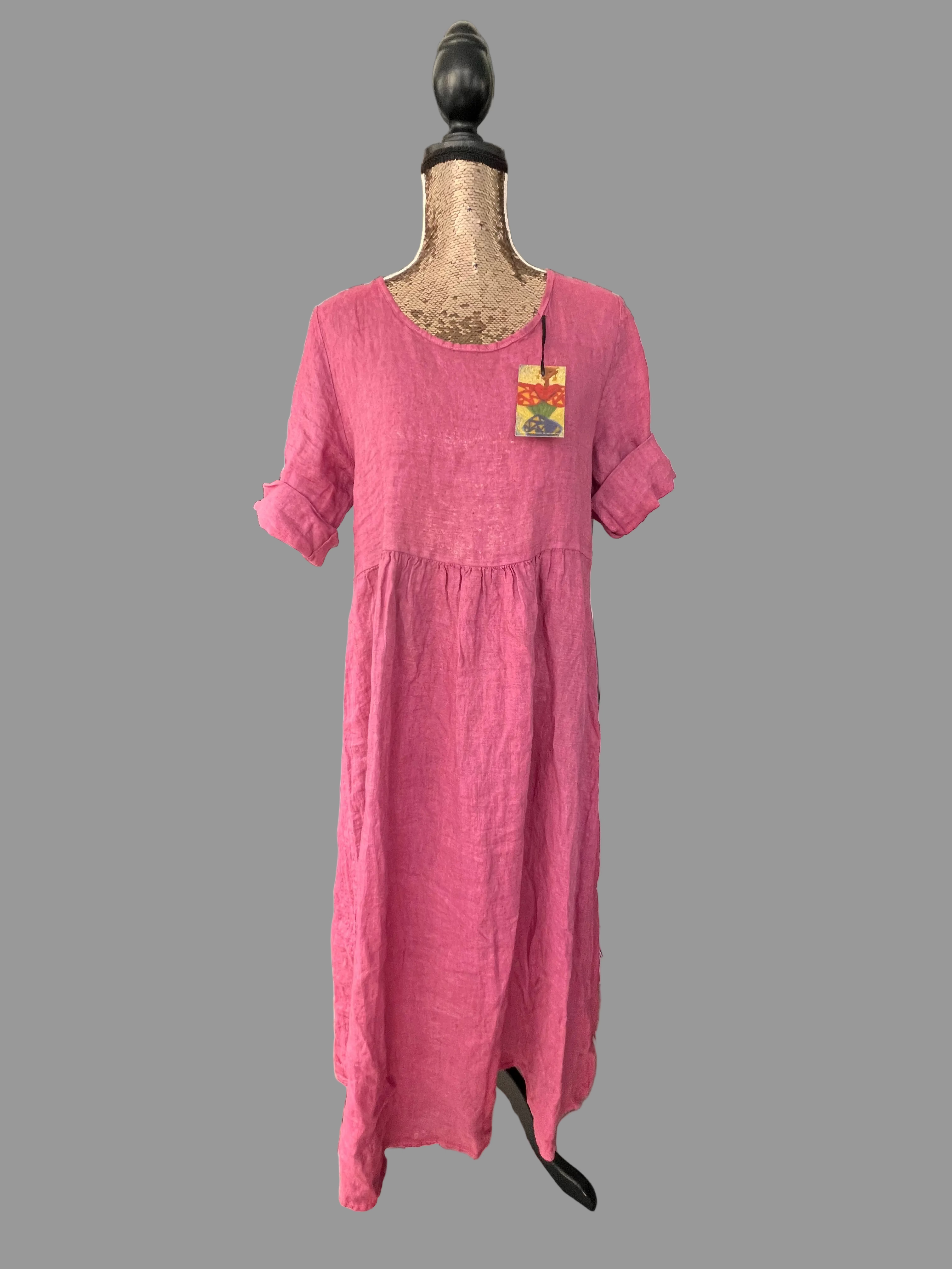Women's Fuchsia Linen Maxi Dress Made in Italy