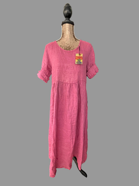 Linen maxi dress, made in Italy - fuchsia