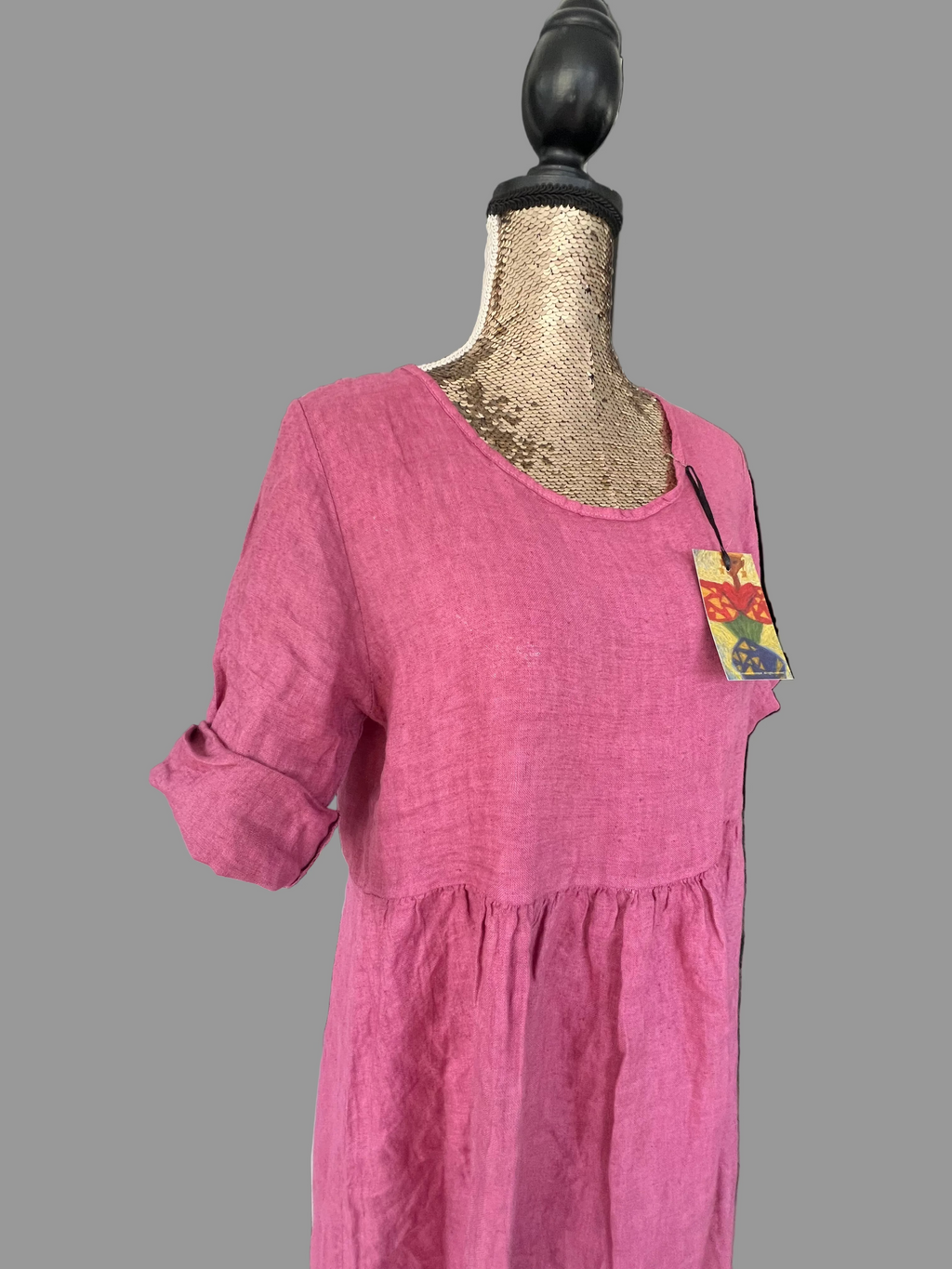 Women's Fuchsia Linen Maxi Dress Made in Italy