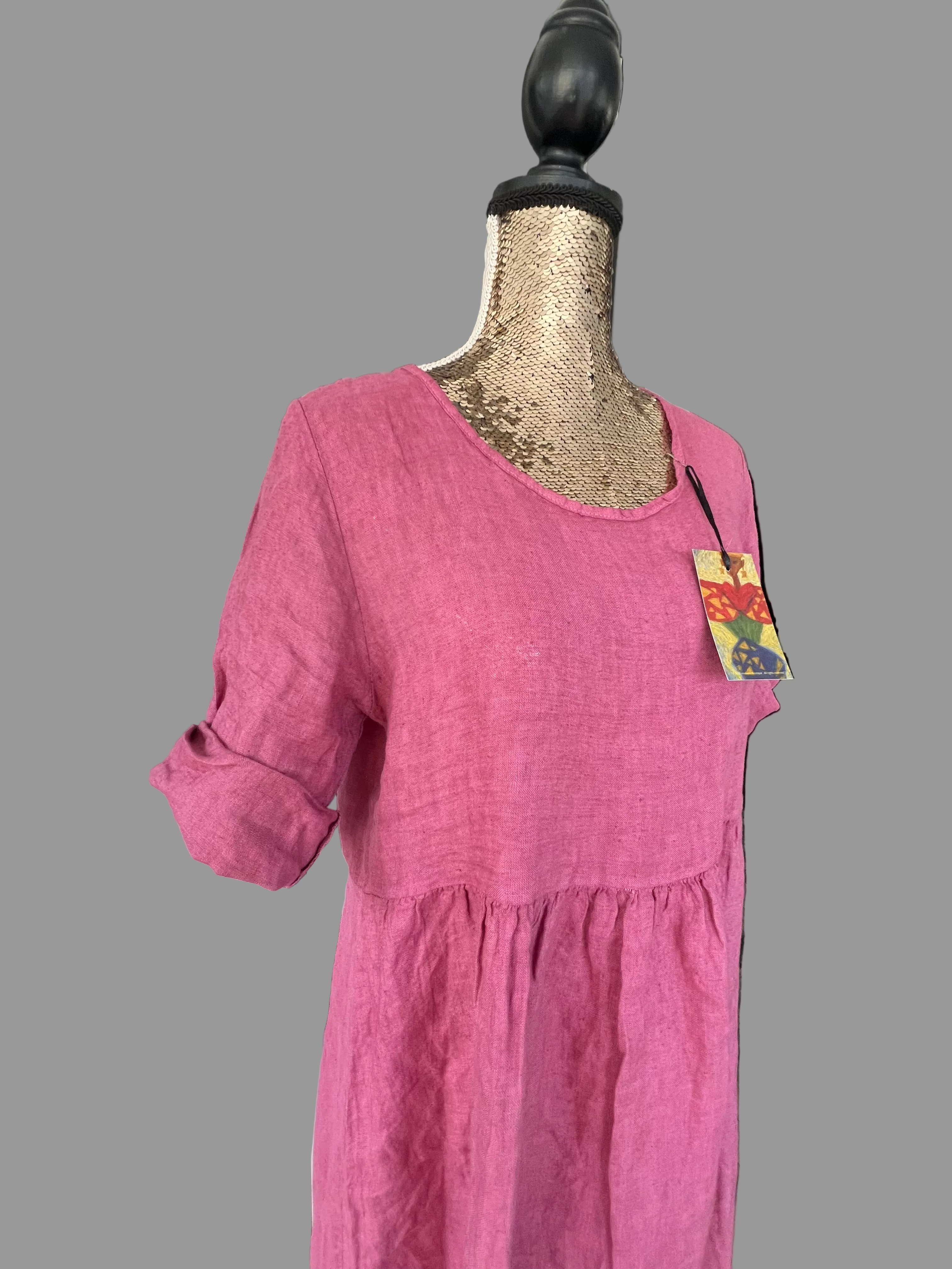 Women's Fuchsia Linen Maxi Dress Made in Italy