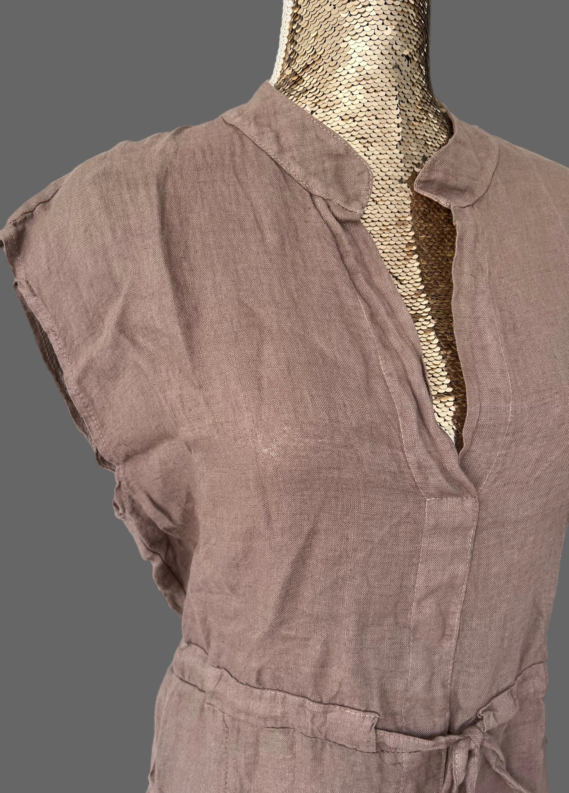 Women's Mocha Linen Maxi Dress Made in Italy