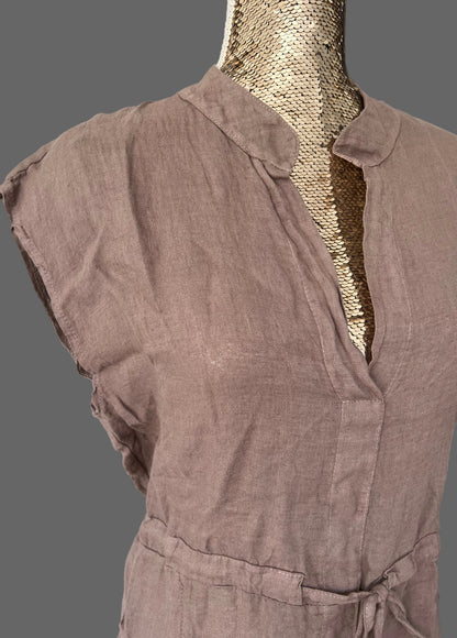 Women's Mocha Linen Maxi Dress Made in Italy