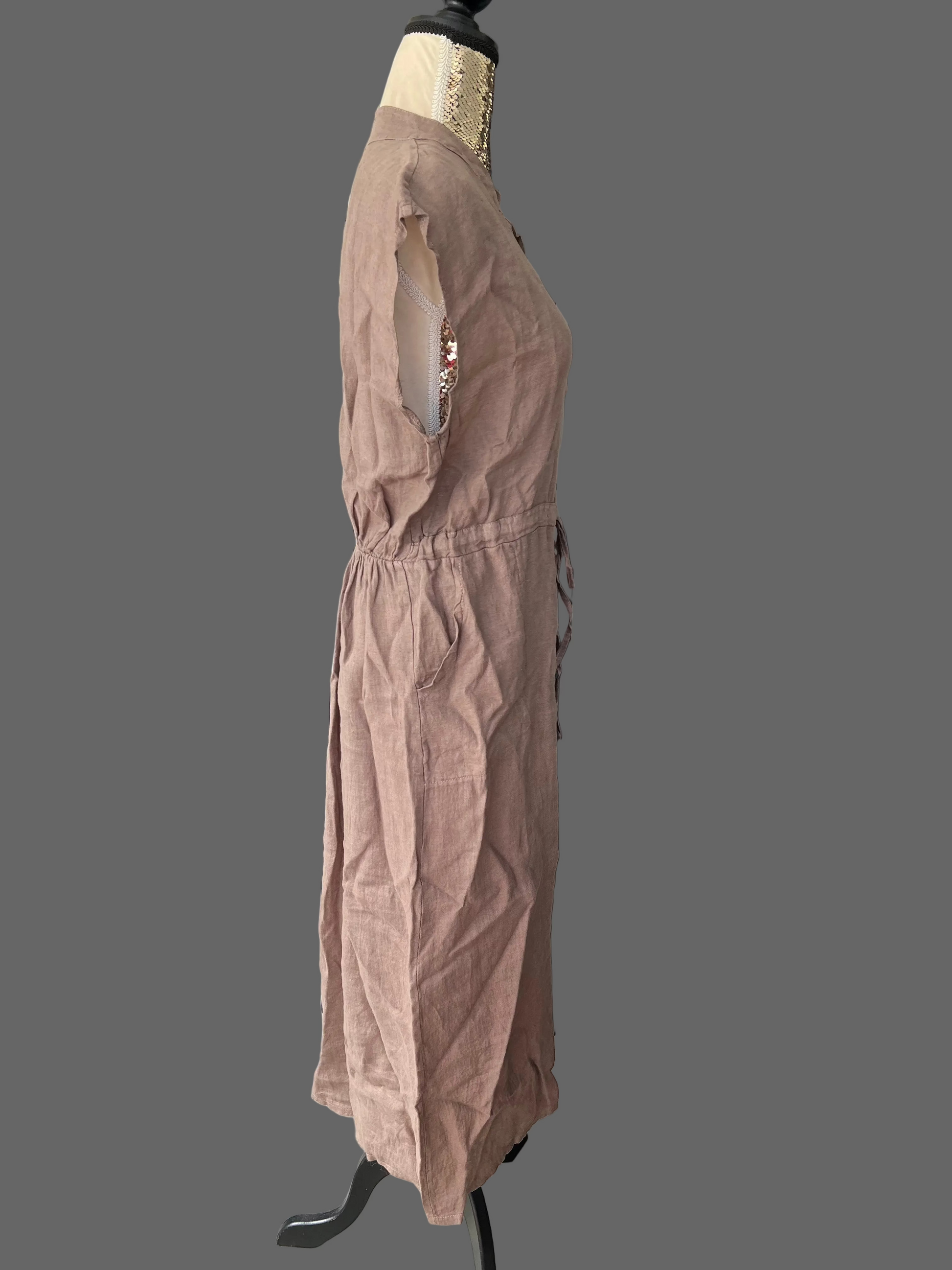 Women's Mocha Linen Maxi Dress Made in Italy