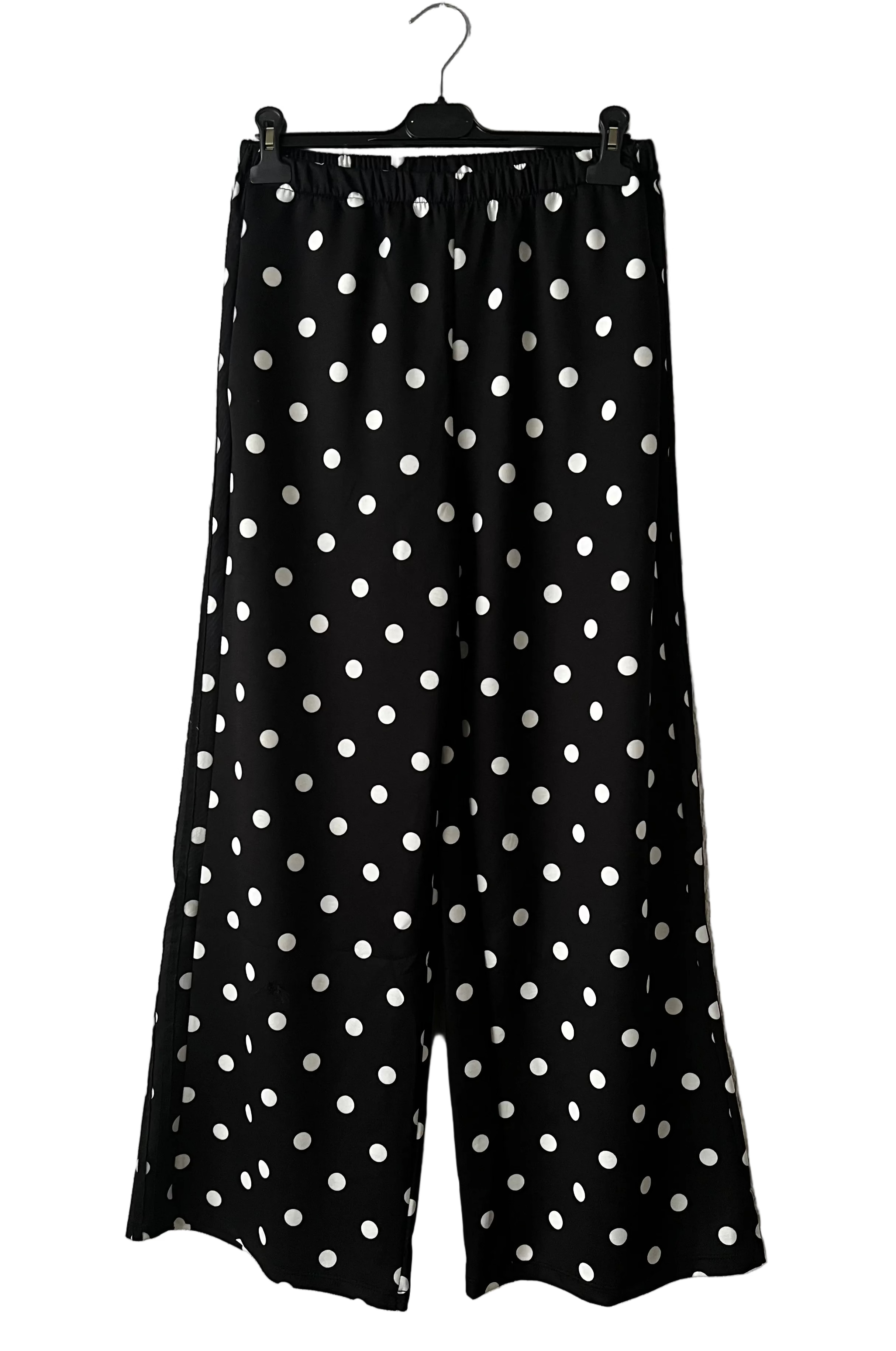 Wide leg black trousers with polka dots
