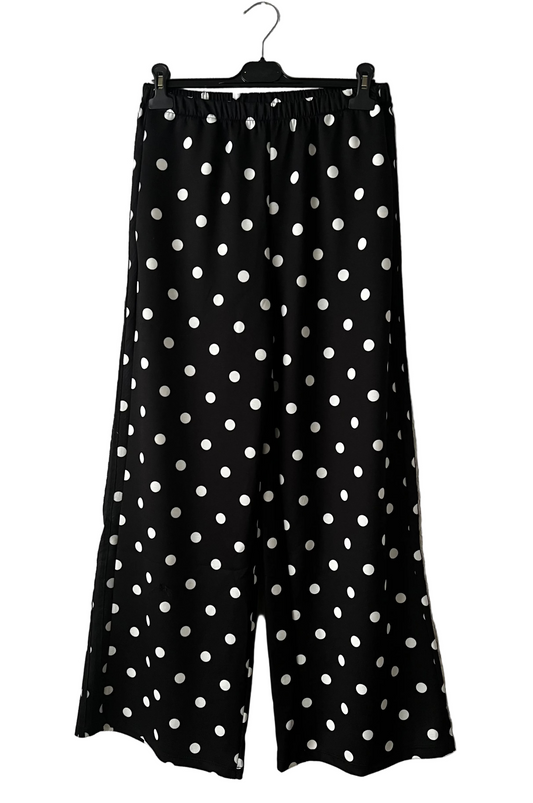 Wide leg black trousers with polka dots