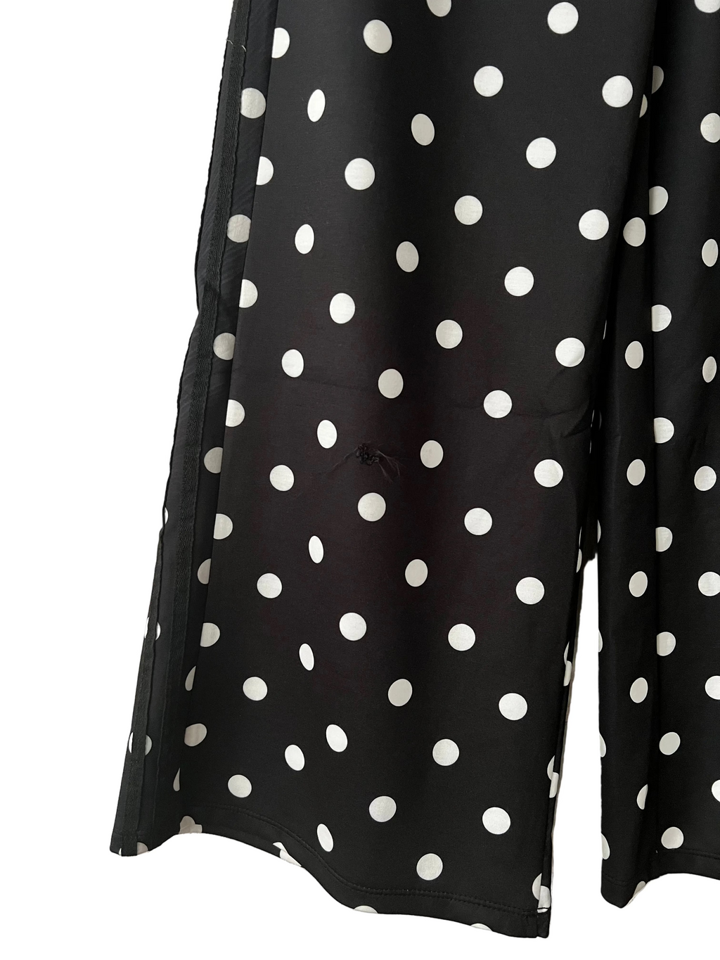 Women's Black Wide-Leg Trousers with White Polka Dots