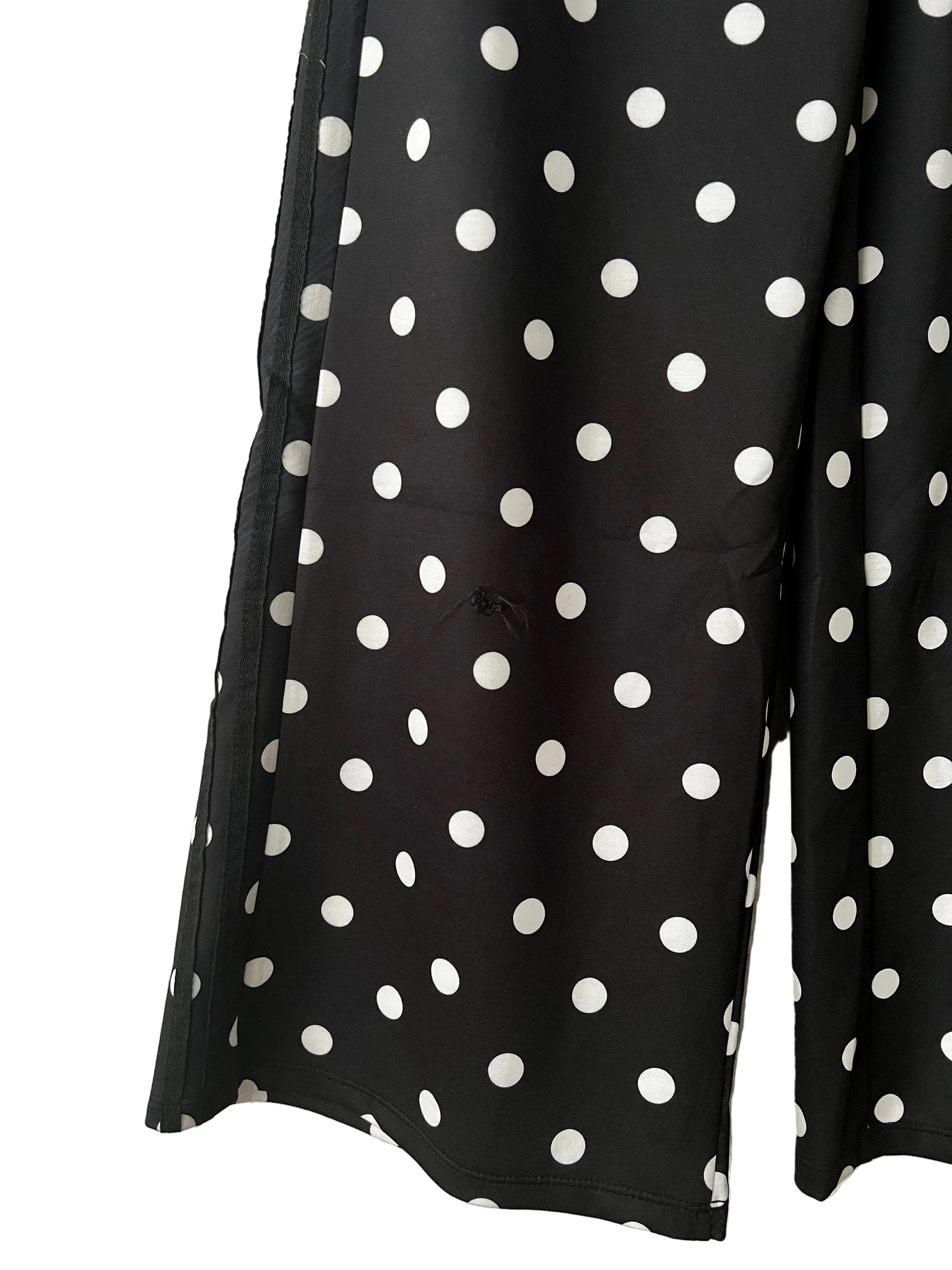 Women's Black Wide-Leg Trousers with White Polka Dots