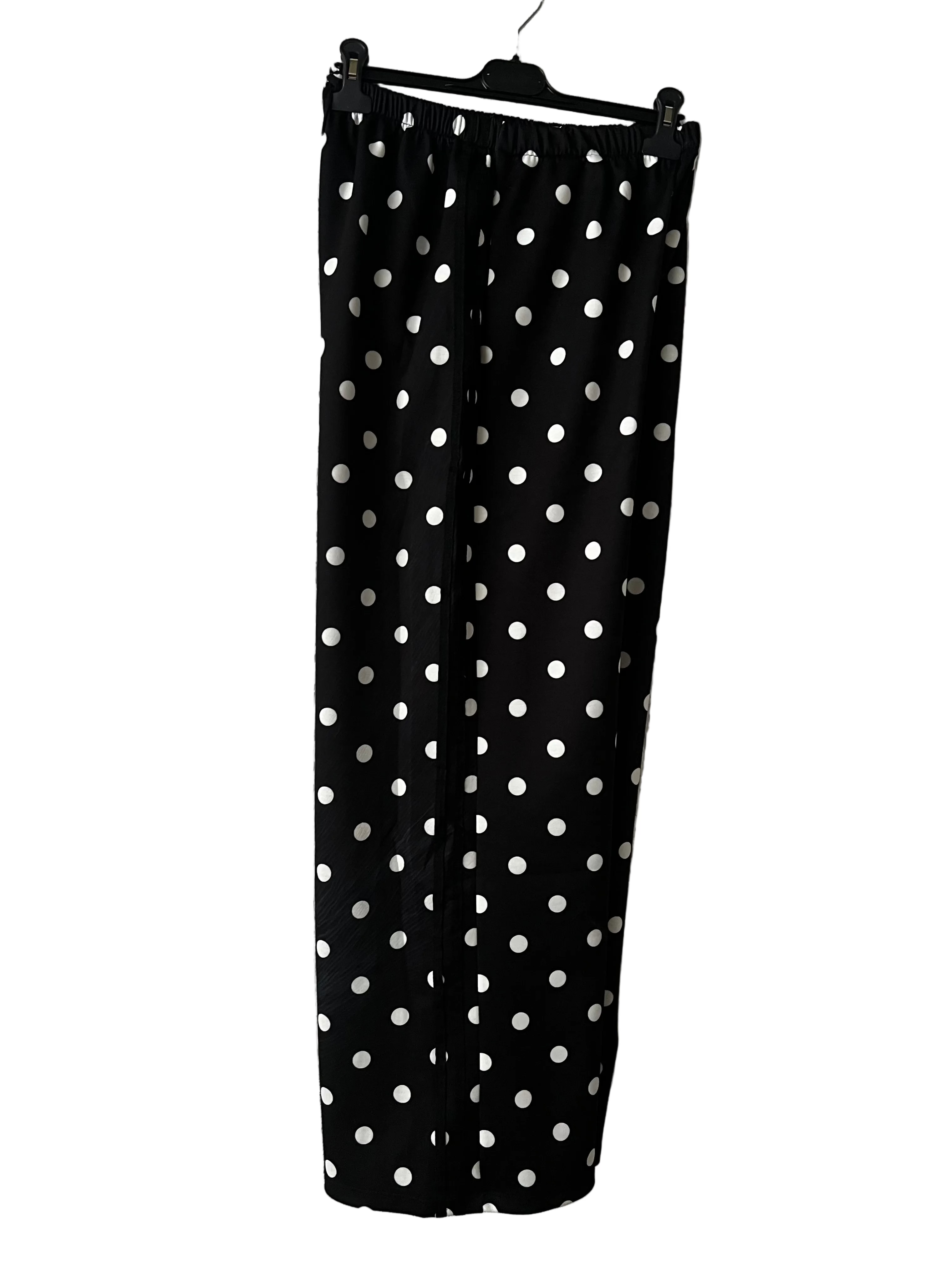 Women's Black Wide-Leg Trousers with White Polka Dots