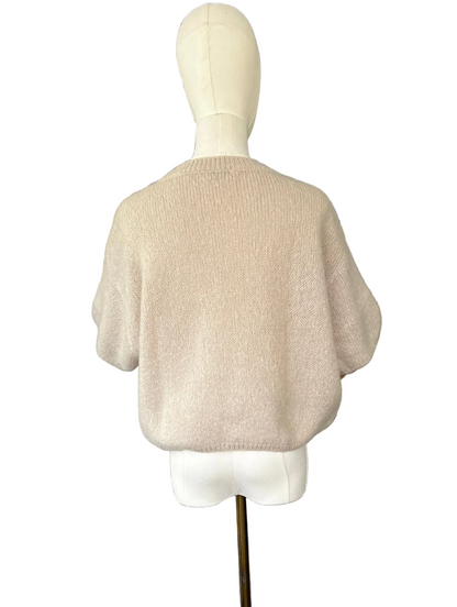 Women's Beige Cropped Short Sleeve Knit Jumper